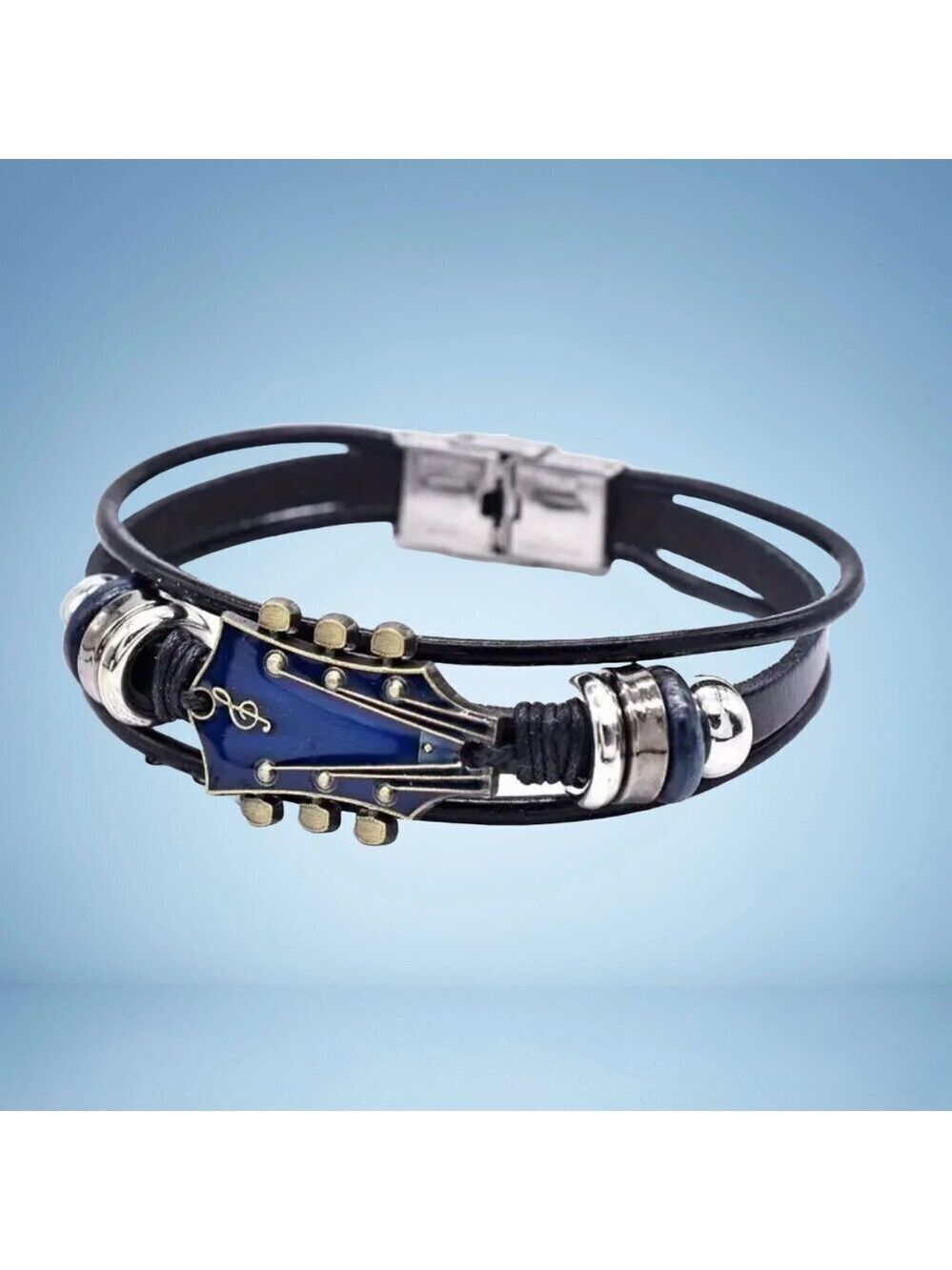 Blue Guitar Faux Leather Bracelet – Unisex Style #1478